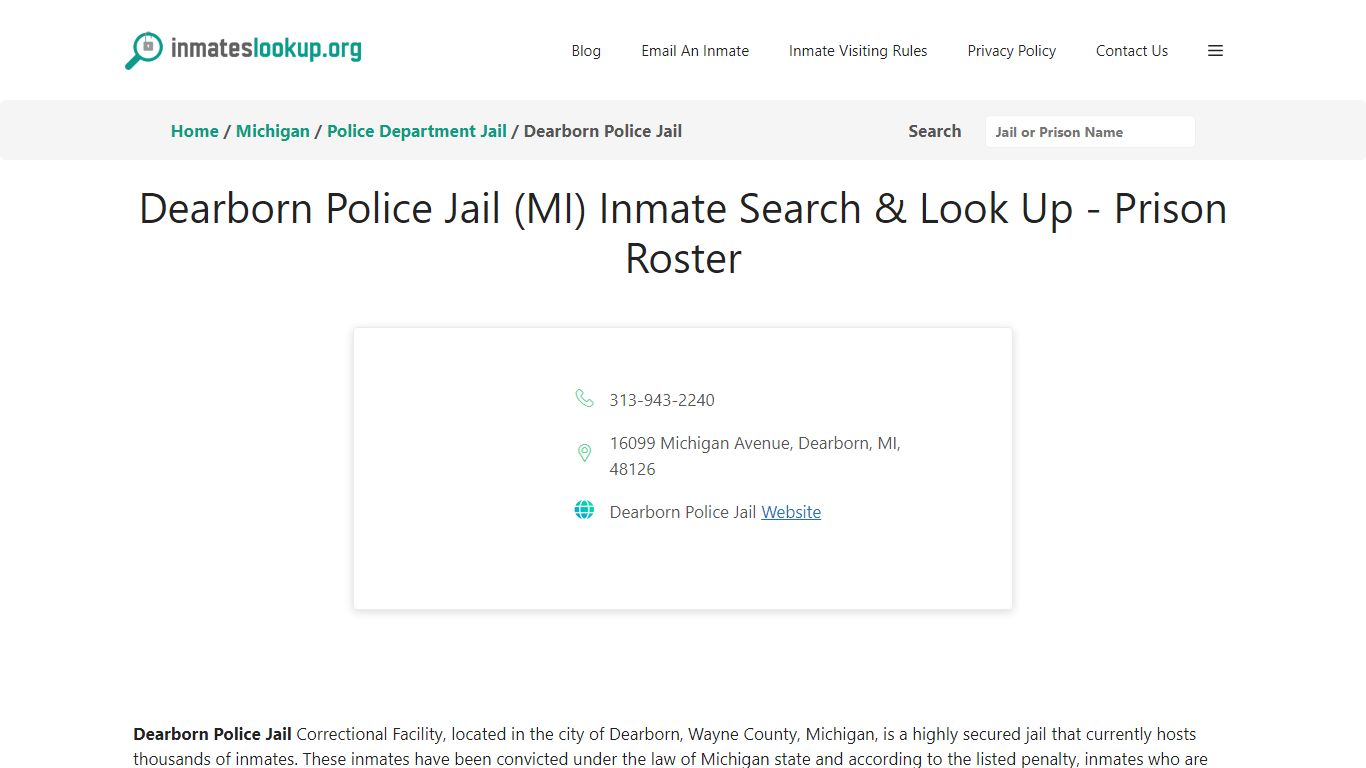 Dearborn Police Jail (MI) Inmate Search & Look Up - Prison Roster